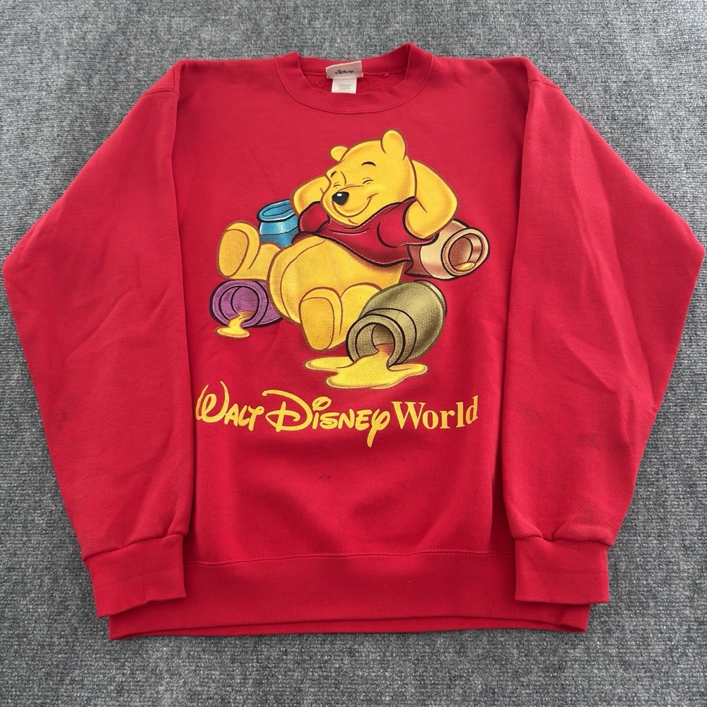 Vintage 90s Walt Disney World Winnie The Pooh Sweatshirt Red Mens M USA Made